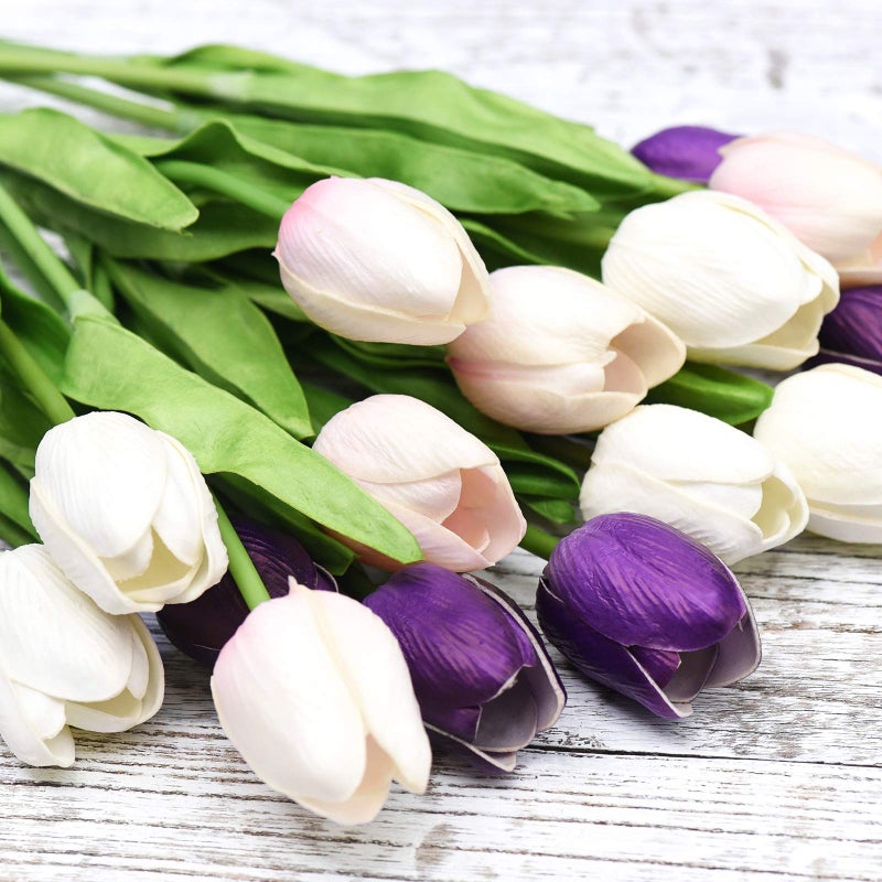 FiveSeasonStuff Real Touch Tulips Artificial Flowers â€“ 15 Stems Faux Tulip Bouquet in Gift Box for Wedding, Home Decor, Party, Floral Arrangements (Beyond Purple) - Image 2